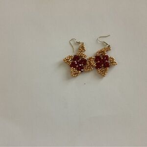 Elegant Gold and Red Floral Earrings